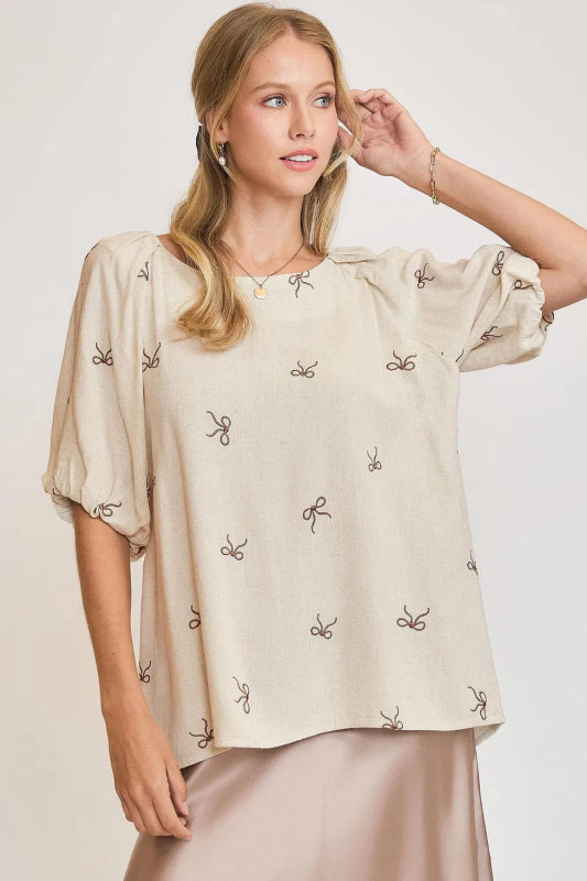 Umgee Full Size Linen Blend Ribbon Embroidered Top Plus Size - ShalayeFashion