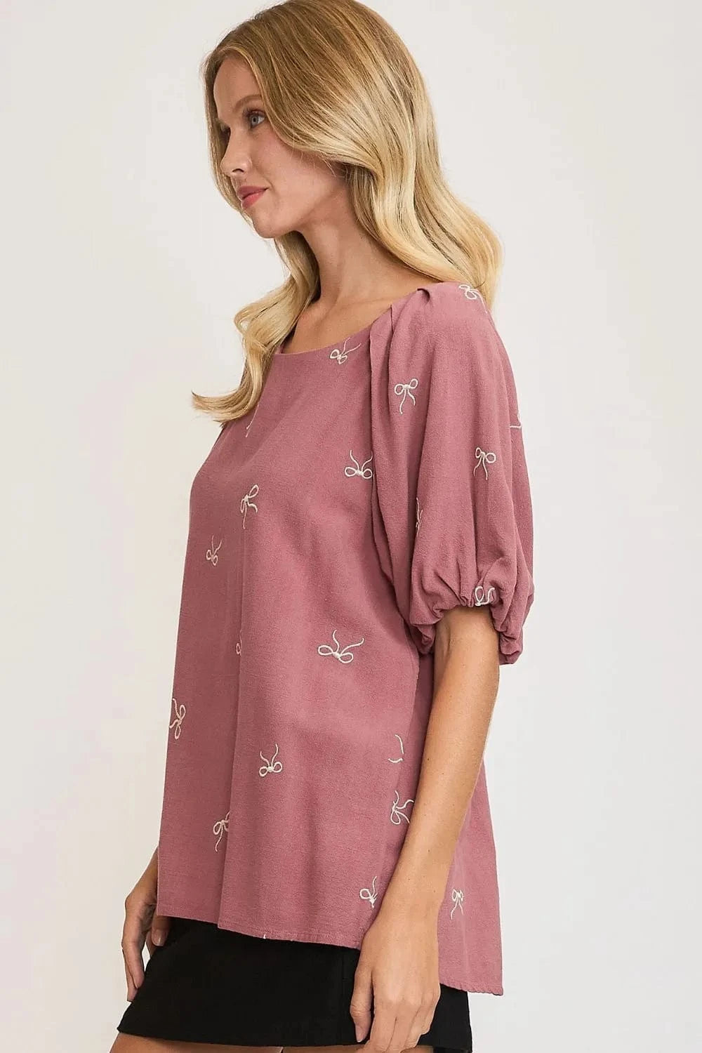 Umgee Full Size Linen Blend Ribbon Embroidered Top Plus Size - ShalayeFashion