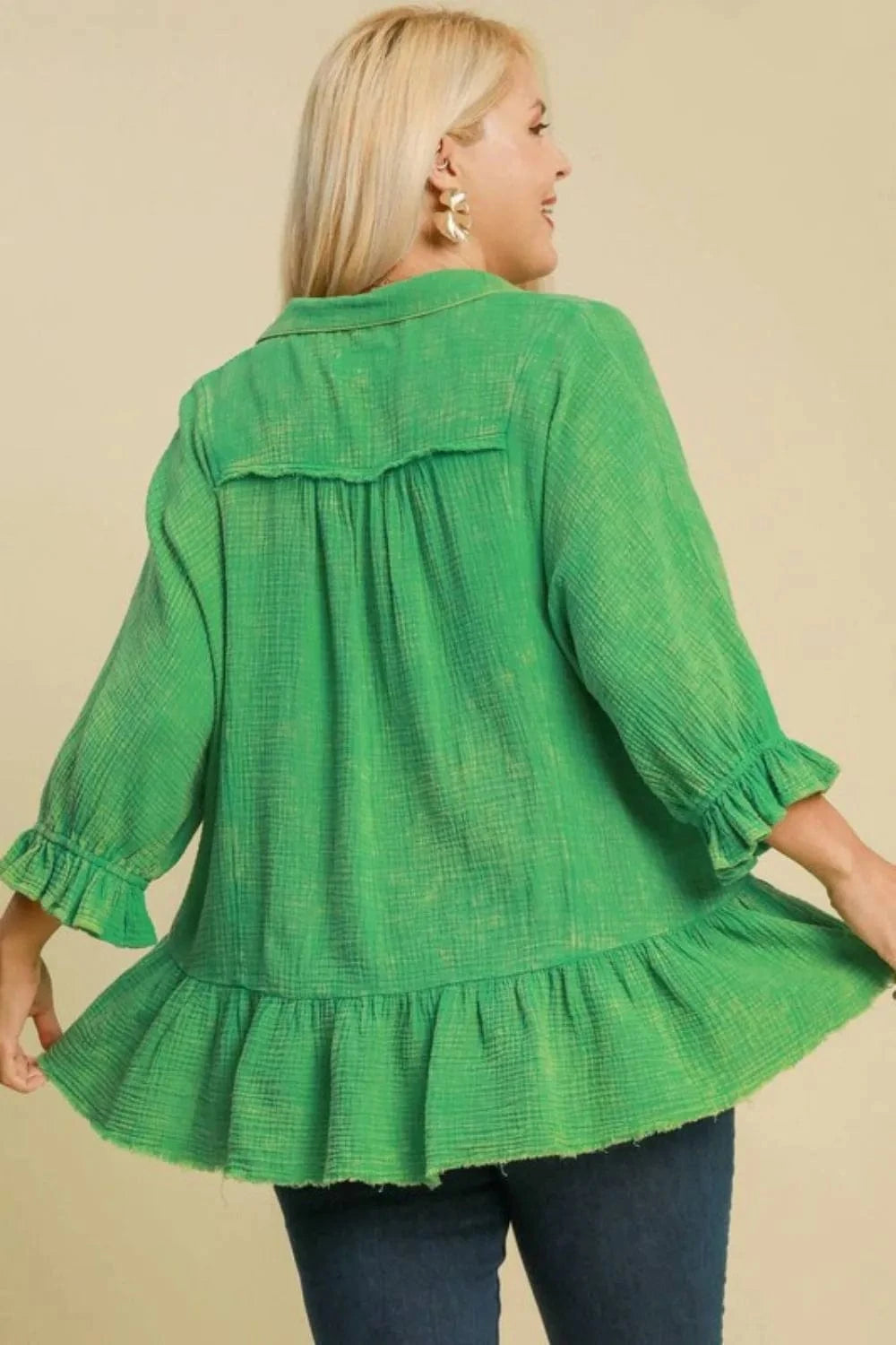 Umgee Full Size Mineral Washed Cotton Gauze Top Plus Size - ShalayeFashion