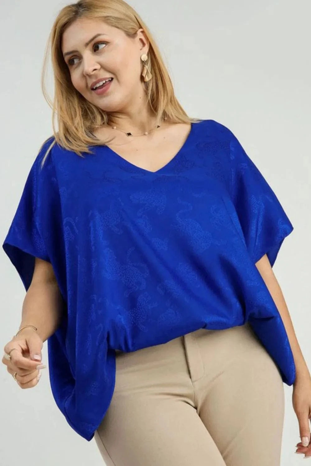 Umgee Full Size Satin Animal Print Jacquard Top Plus Size - ShalayeFashion