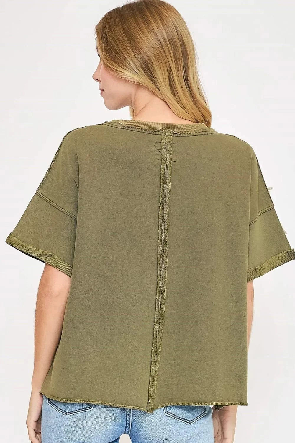 Umgee Full Size Star Patched Mineral Washed French Terry Top Plus Size - ShalayeFashion