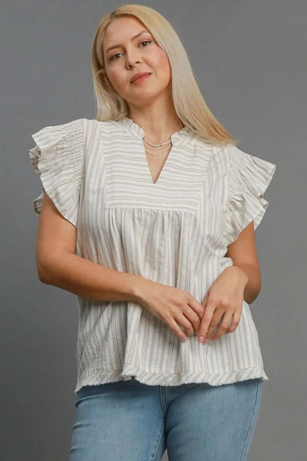 Umgee Full Size Striped Babydoll Top Plus Size - ShalayeFashion