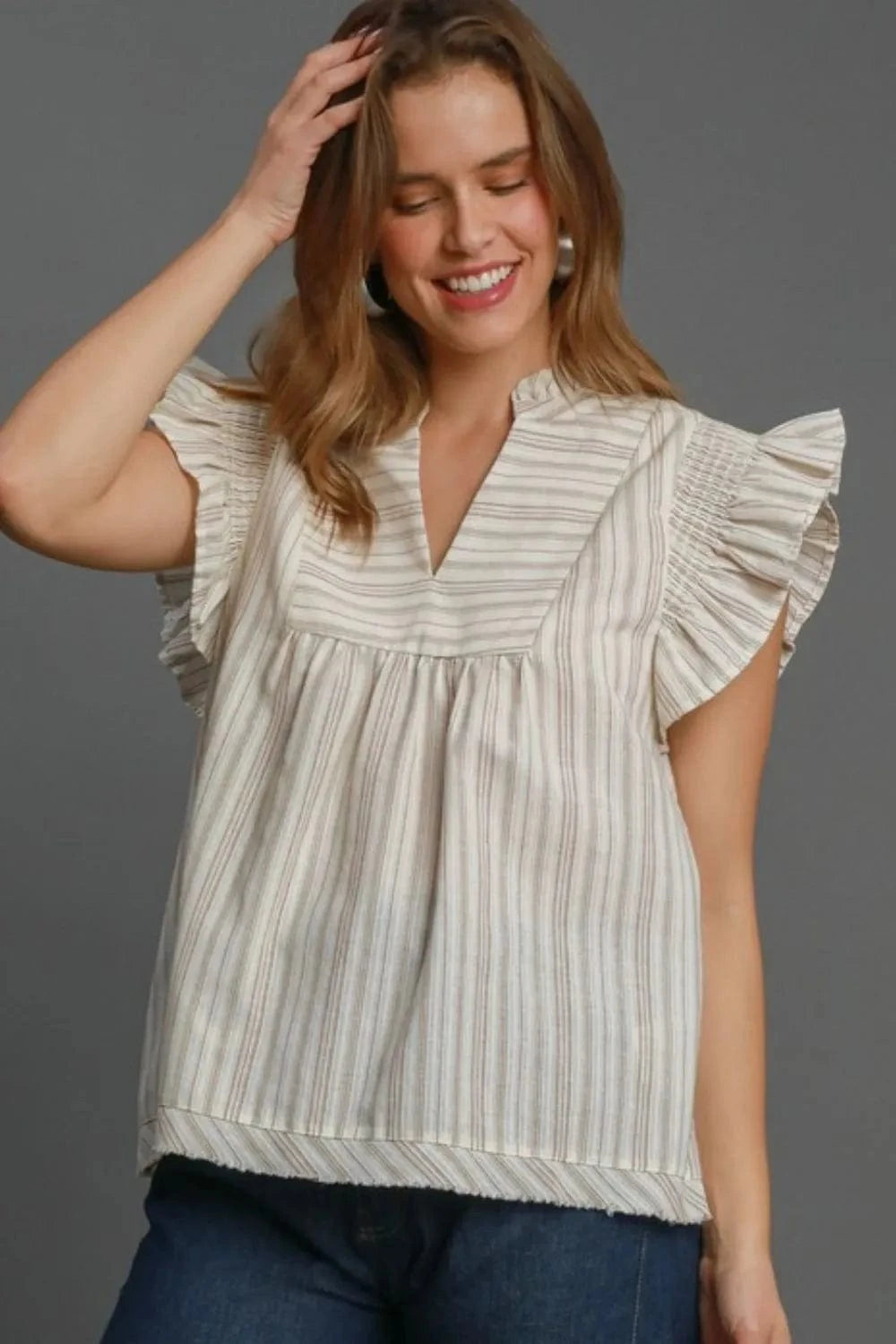 Umgee Full Size Striped Babydoll Top Plus Size - ShalayeFashion