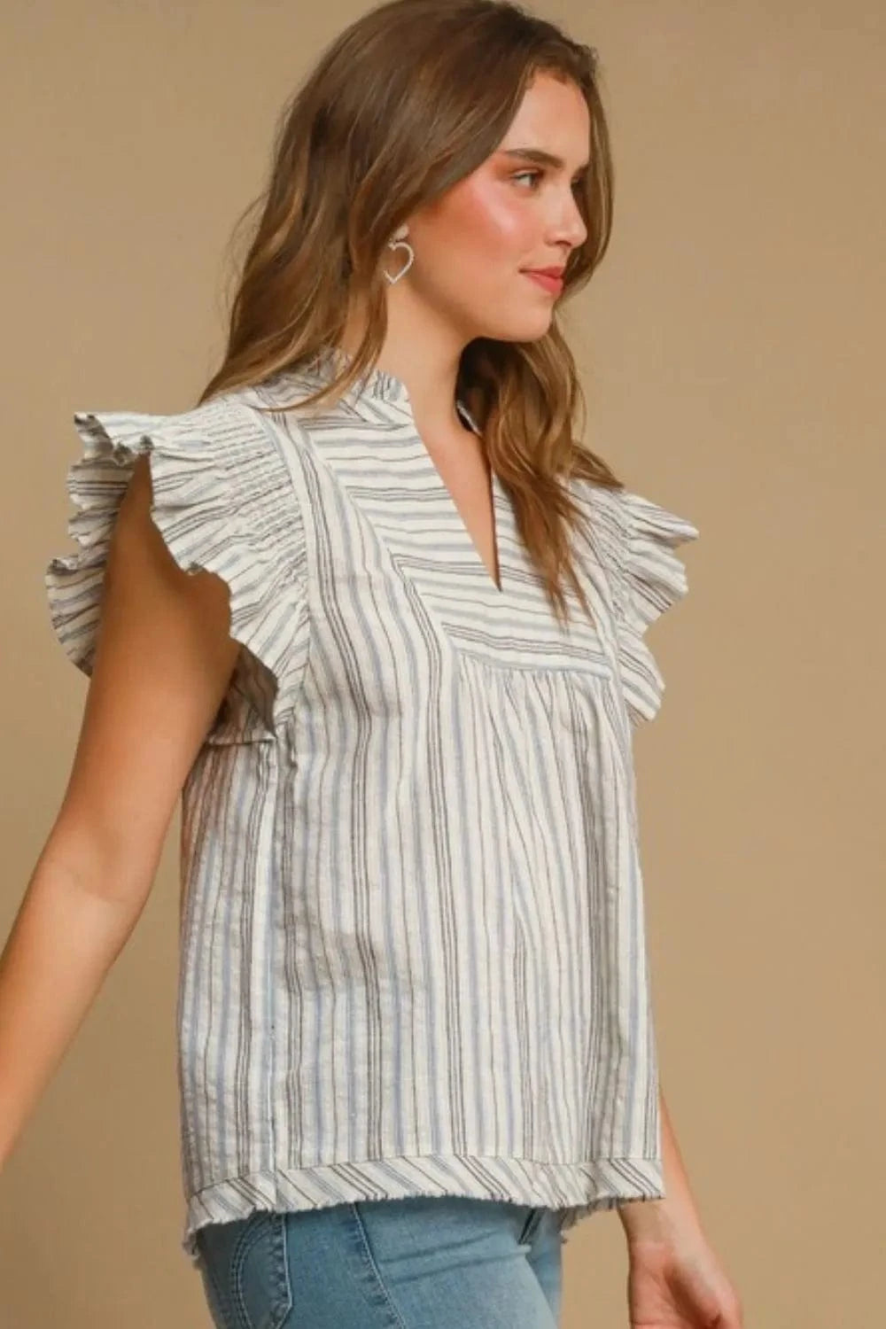 Umgee Full Size Striped Babydoll Top Plus Size - ShalayeFashion