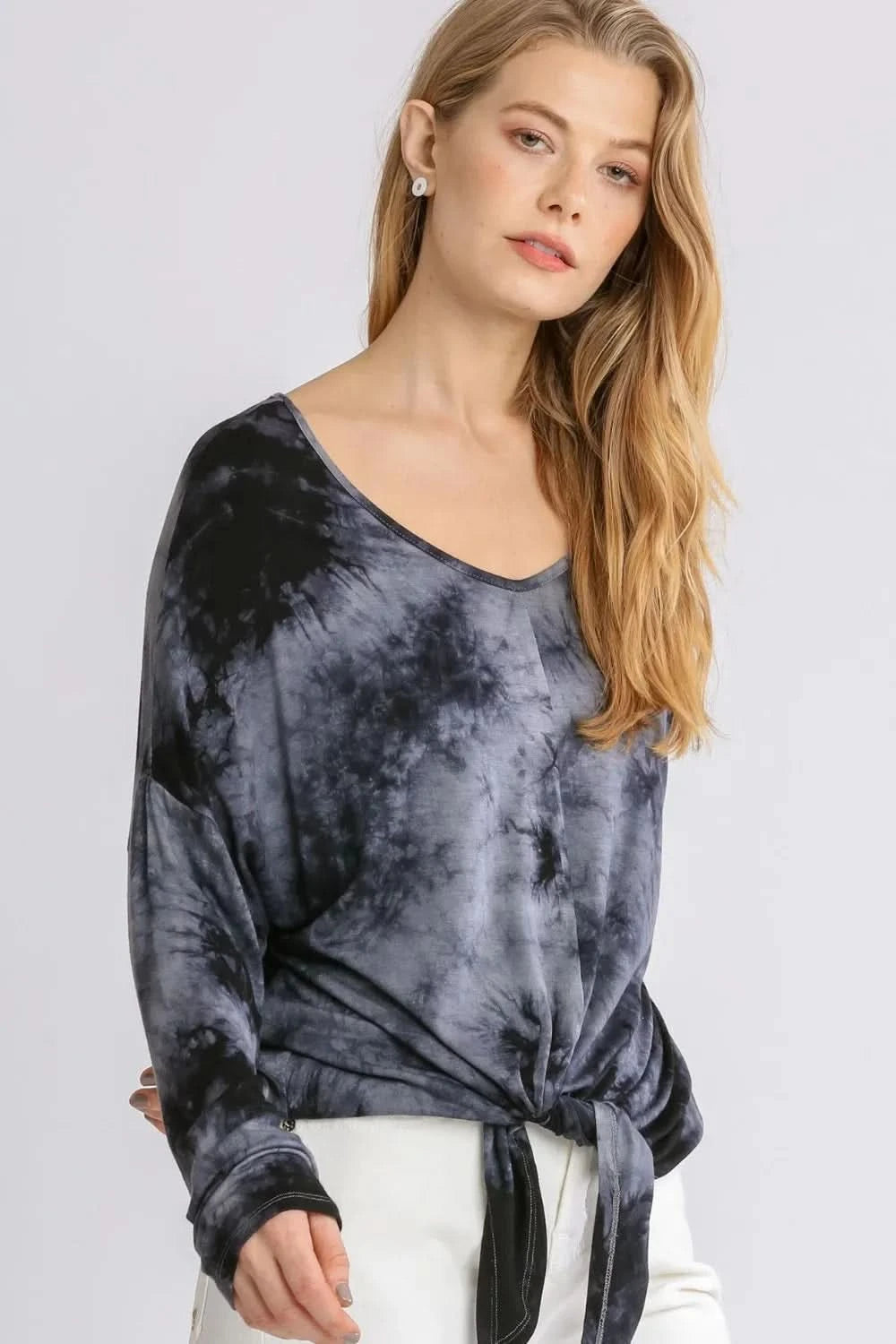 Umgee Full Size Tie Dye Lightweight Long Sleeve Top Plus Size - ShalayeFashion