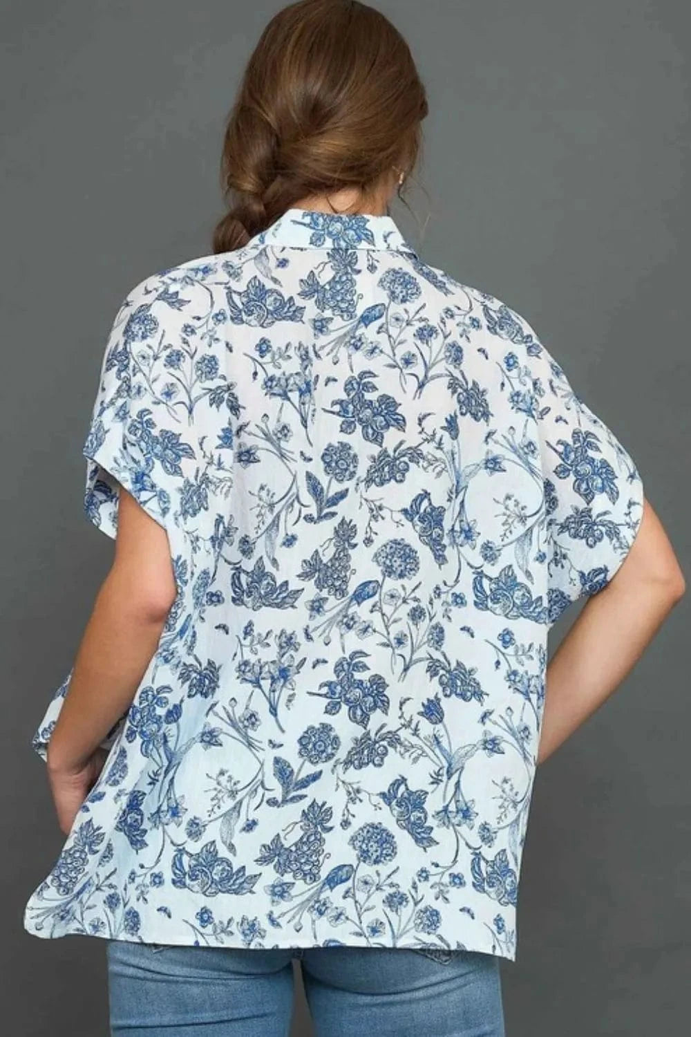 Umgee Full Size Two Tone Floral Print Top Plus Size - ShalayeFashion