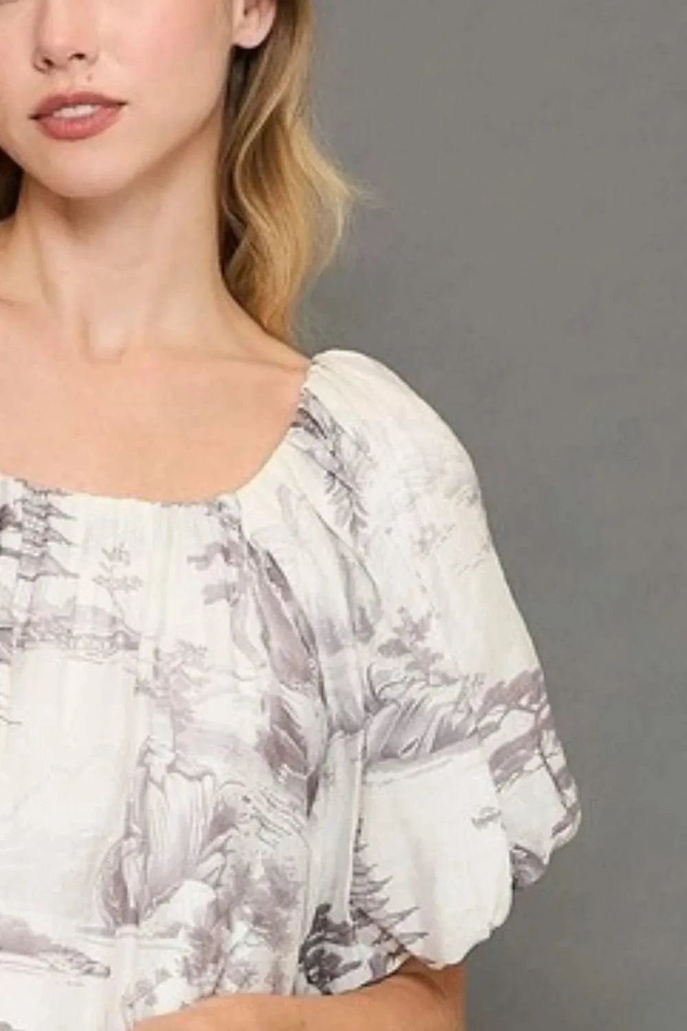 Umgee Full Size Two Tone Toile Print Top Plus Size - ShalayeFashion