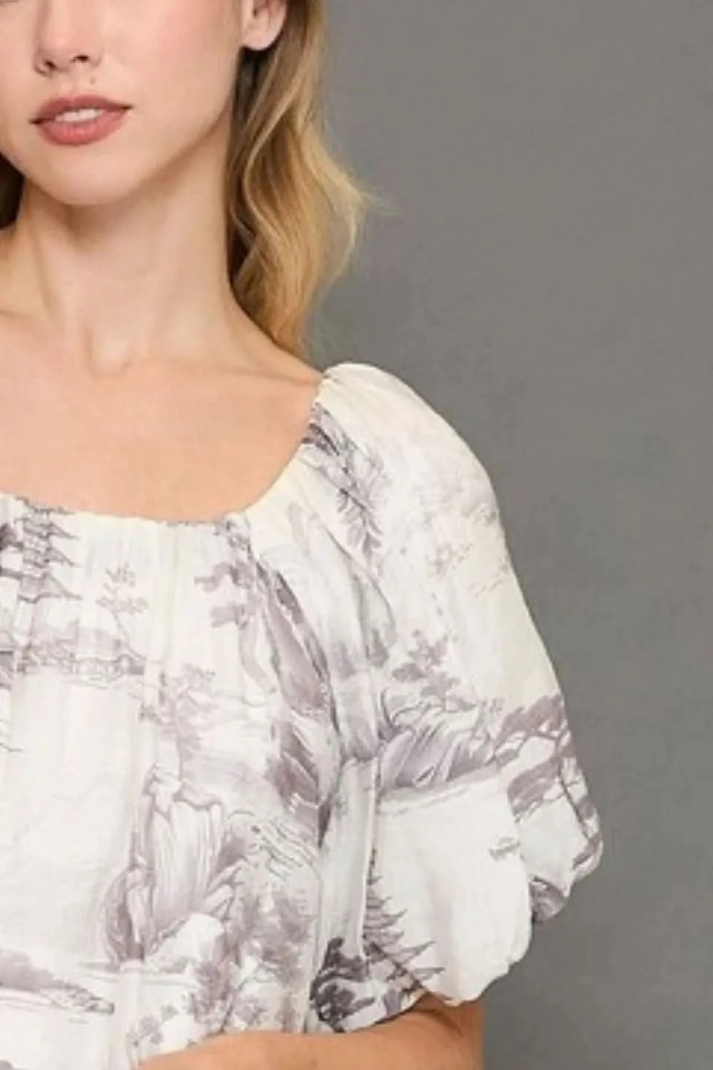 Umgee Full Size Two Tone Toile Print Top Plus Size - ShalayeFashion