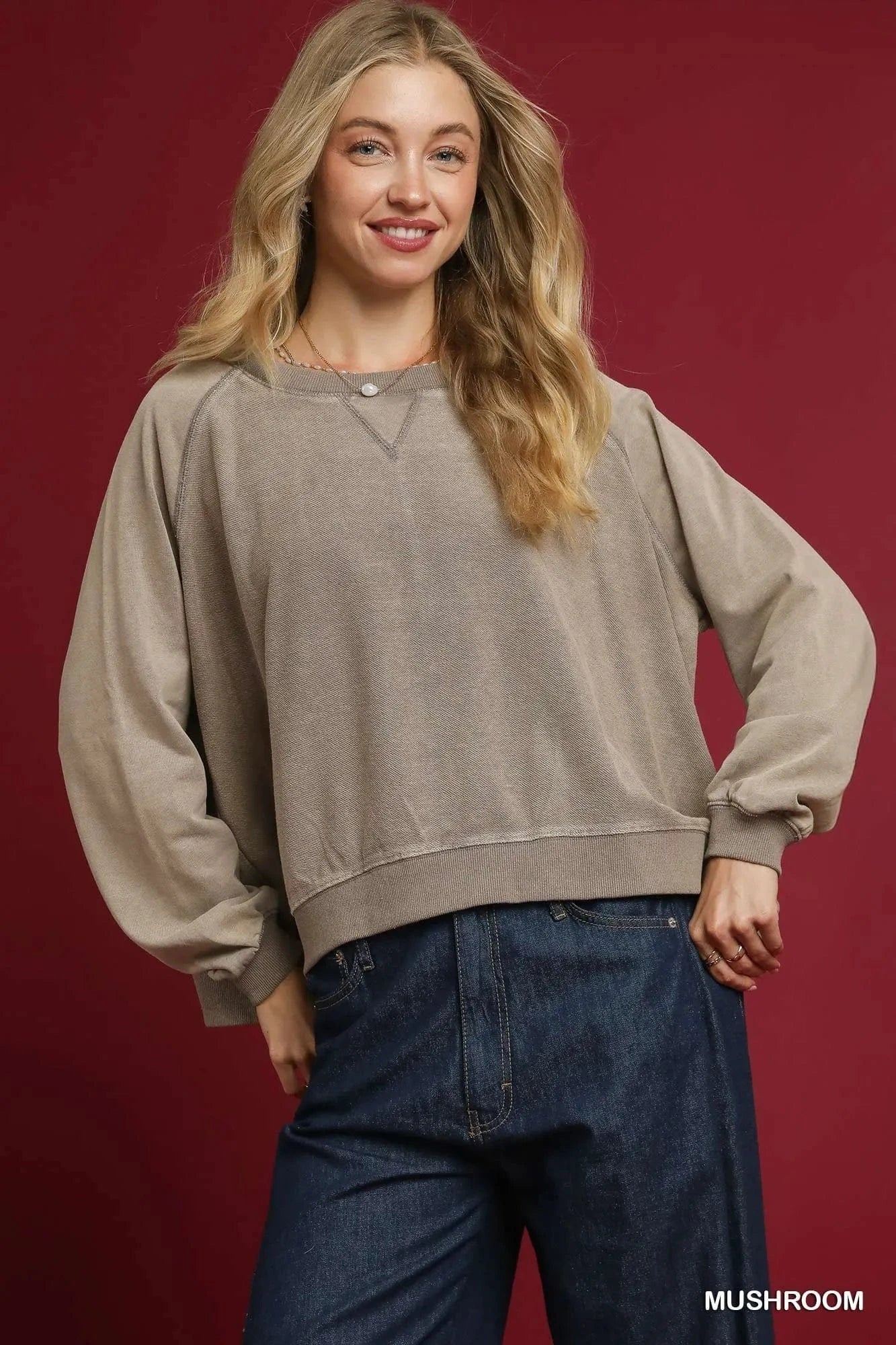 Umgee Mineral Wash French Terry Sweatshirt - ShalayeFashion