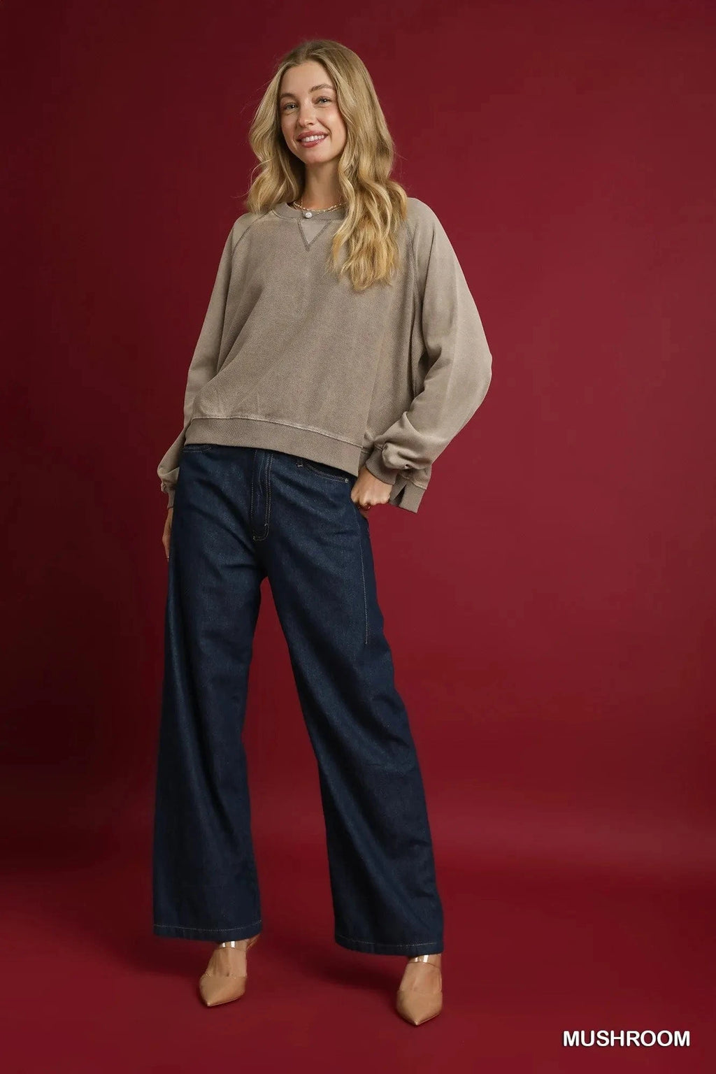 Umgee Mineral Wash French Terry Sweatshirt - ShalayeFashion