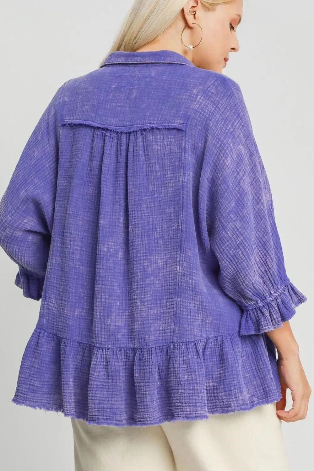 Umgee Plus Size Size Mineral Washed Cotton Gauze Top - ShalayeFashion