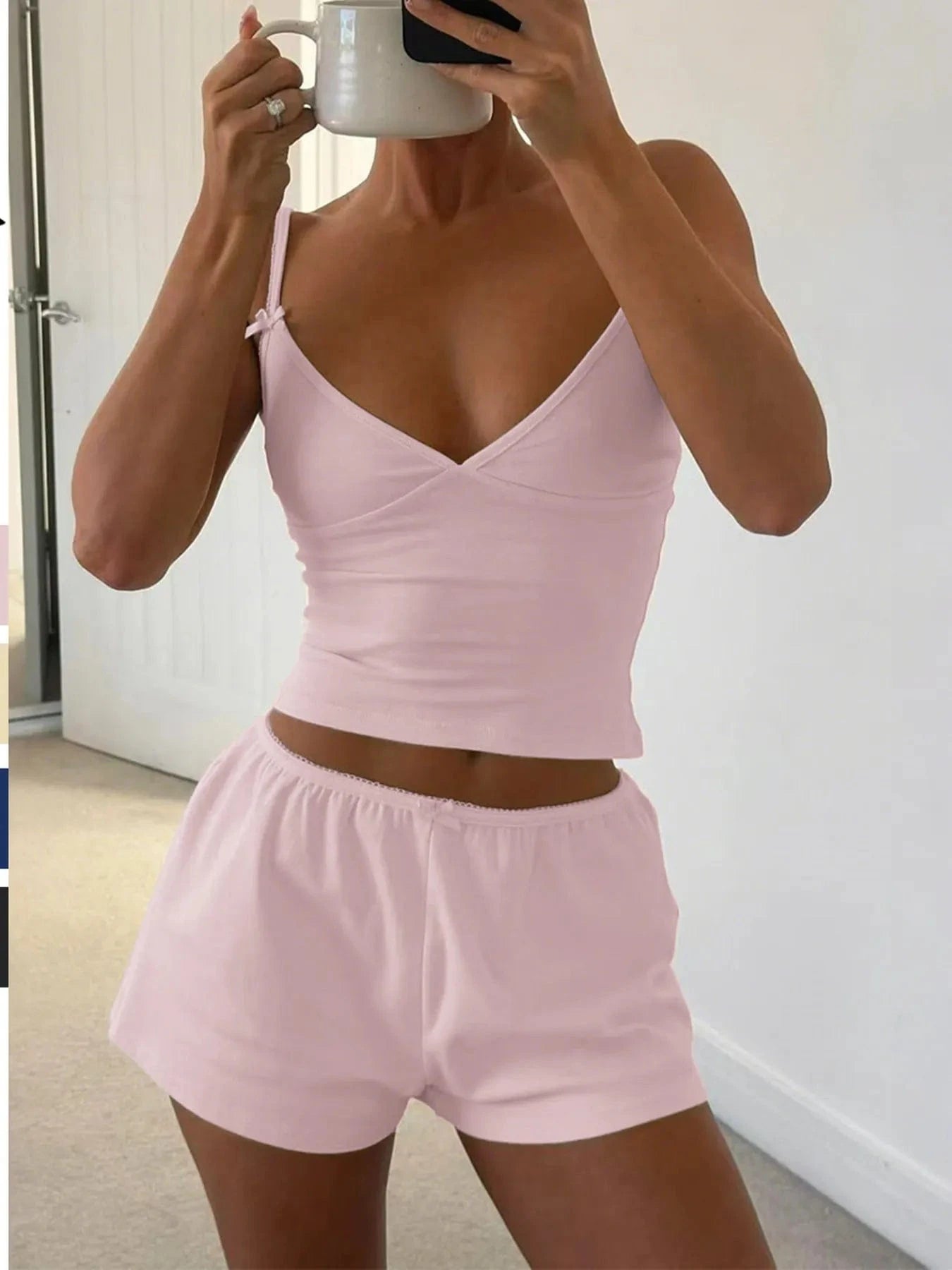 V - Neck Cami and Shorts Set - ShalayeFashion