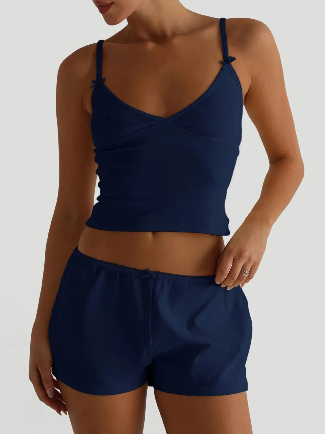 V - Neck Cami and Shorts Set - ShalayeFashion