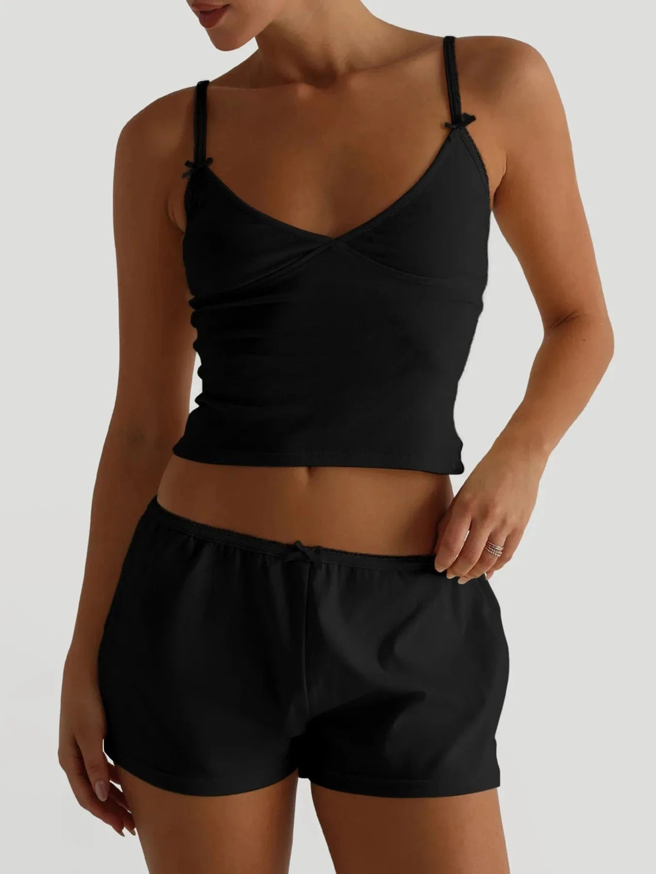 V - Neck Cami and Shorts Set - ShalayeFashion