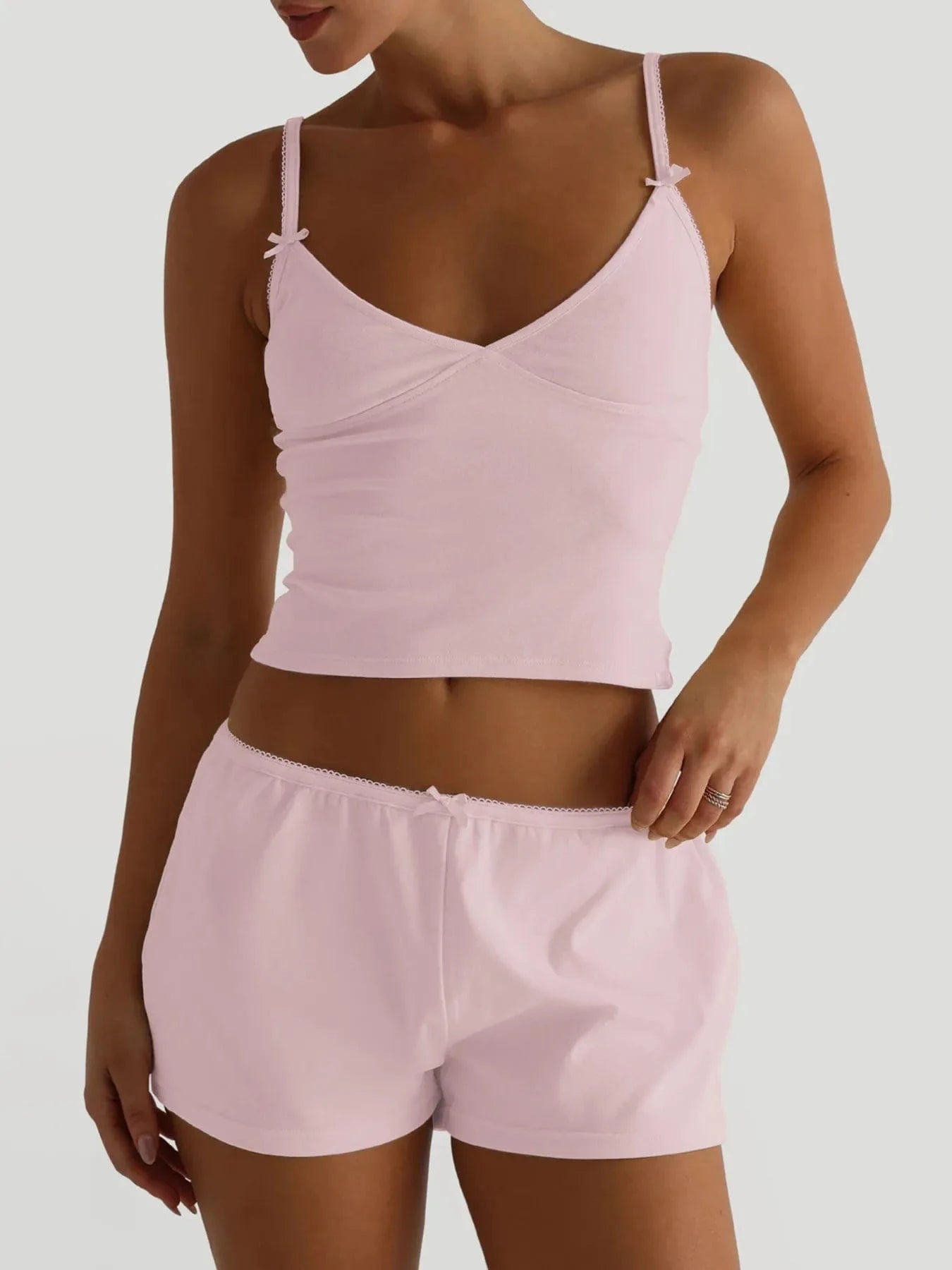 V - Neck Cami and Shorts Set - ShalayeFashion