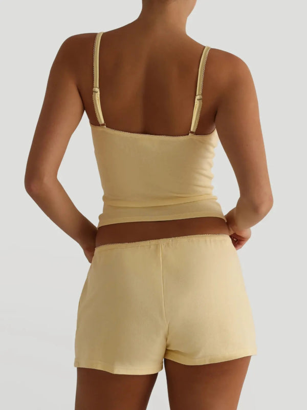 V - Neck Cami and Shorts Set - ShalayeFashion