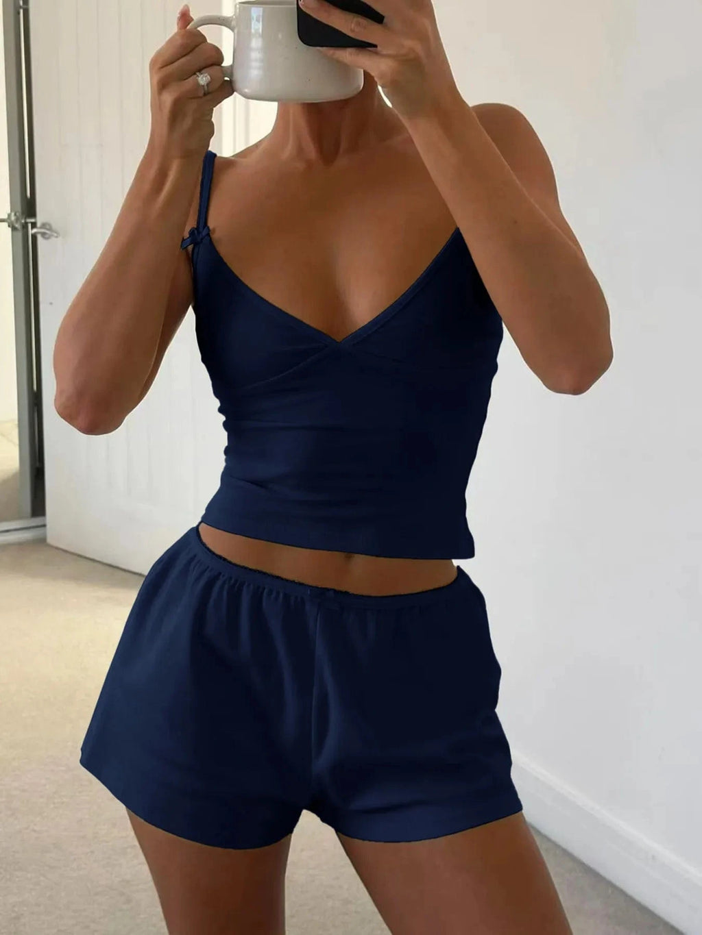 V - Neck Cami and Shorts Set - ShalayeFashion