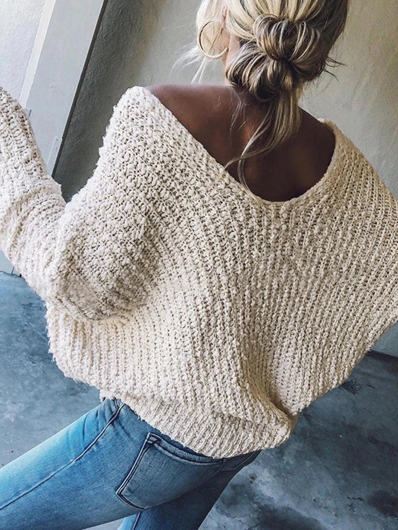 V - Neck Long Sleeve Sweater - ShalayeFashion