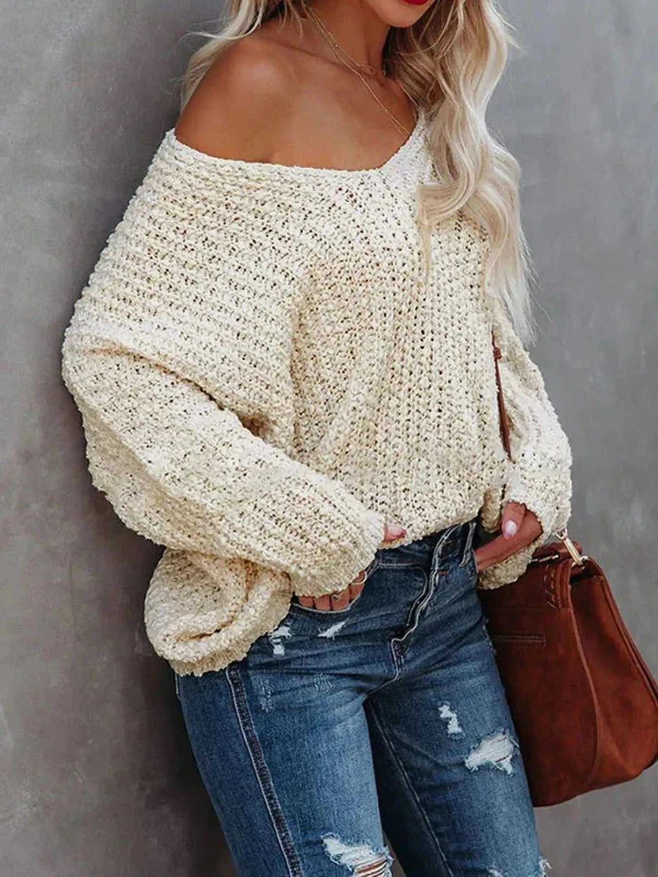 V - Neck Long Sleeve Sweater - ShalayeFashion