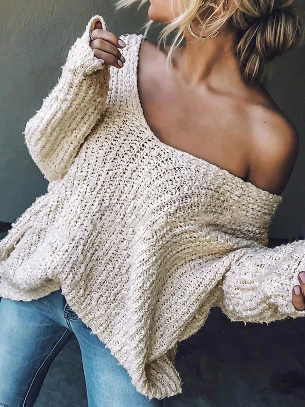 V - Neck Long Sleeve Sweater - ShalayeFashion