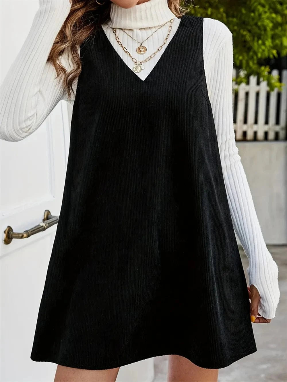 V - Neck Sleeveless Mini Dress - ShalayeFashion