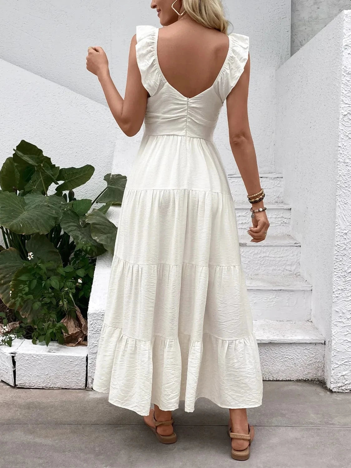 V - Neck Sleeveless Tiered Dress - ShalayeFashion