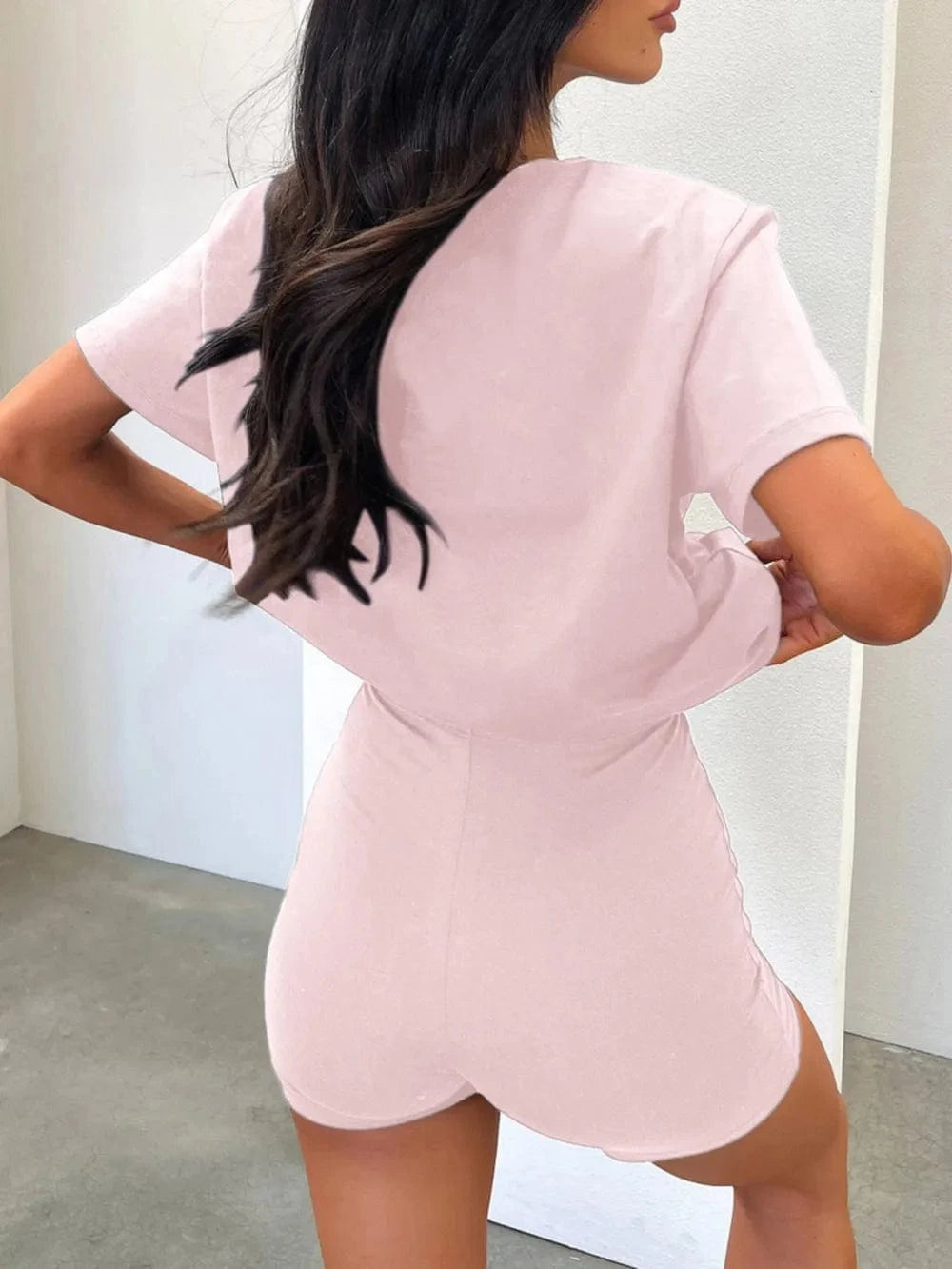 V - Neck T-Shirt and Shorts Set - ShalayeFashion