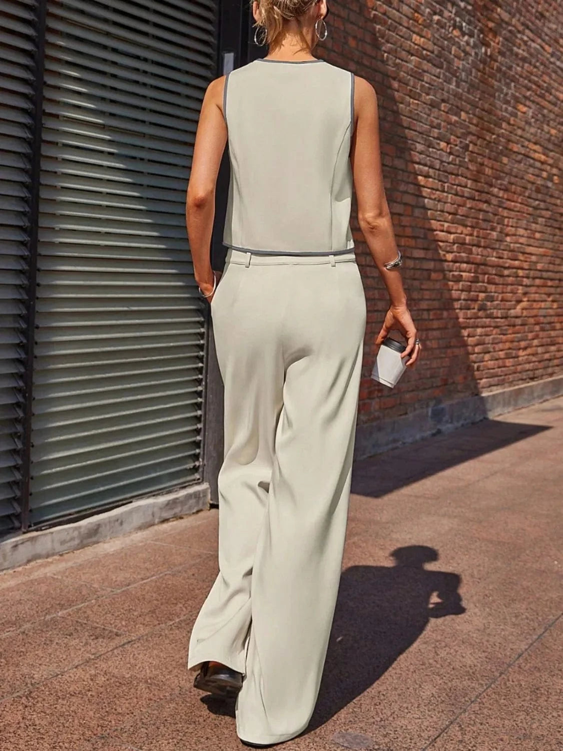 V - Neck Vest and Pants Set - ShalayeFashion