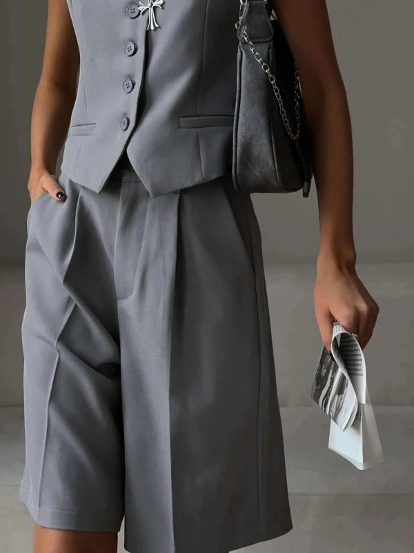 V - Neck Vest and Pants Two - Piece Blazer Set - ShalayeFashion