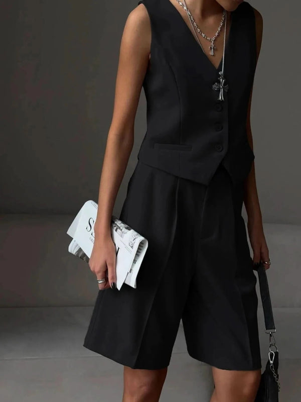 V - Neck Vest and Pants Two - Piece Blazer Set - ShalayeFashion