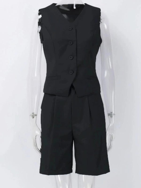V - Neck Vest and Pants Two - Piece Blazer Set - ShalayeFashion