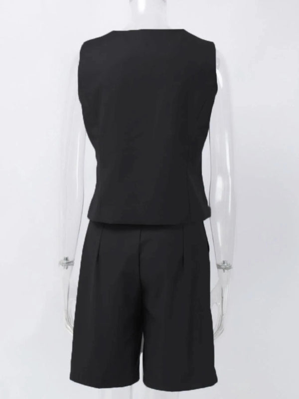 V - Neck Vest and Pants Two - Piece Blazer Set - ShalayeFashion