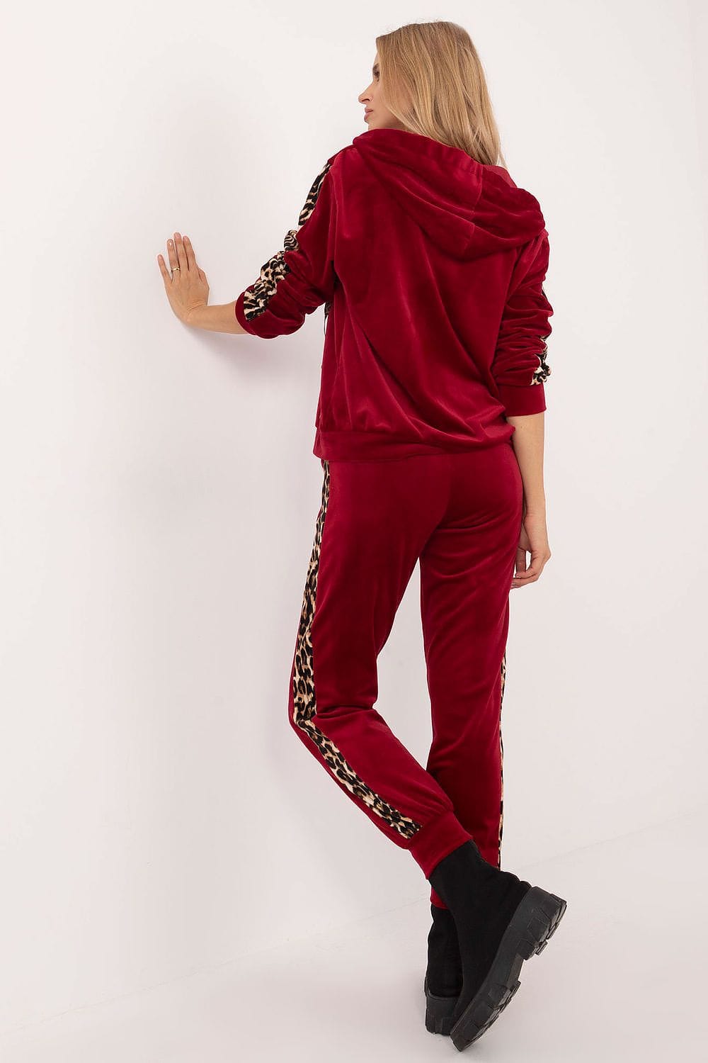Velour Set Animal Pattern Hood Zipper - ShalayeFashion
