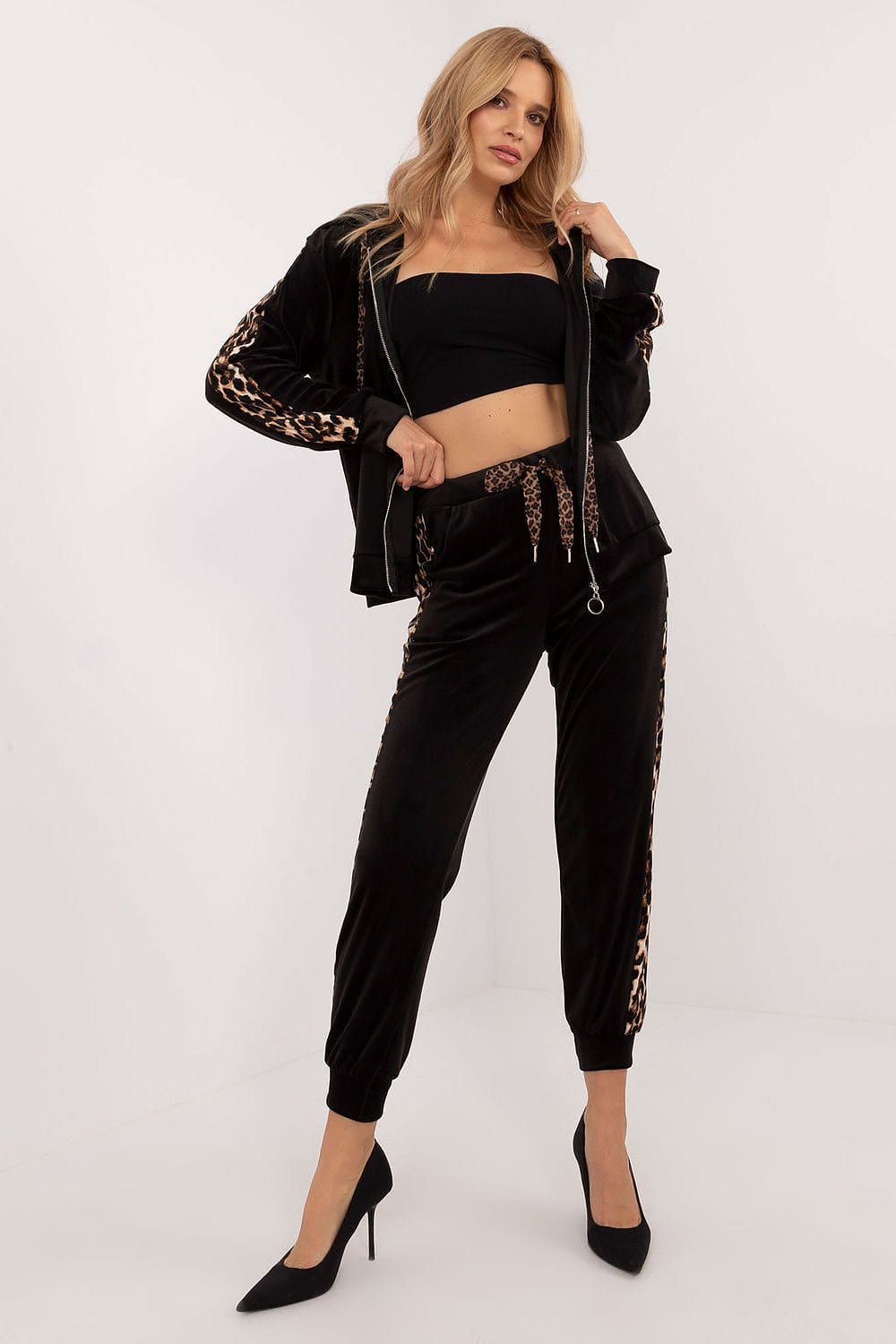 Velour Set Animal Pattern Hood Zipper - ShalayeFashion
