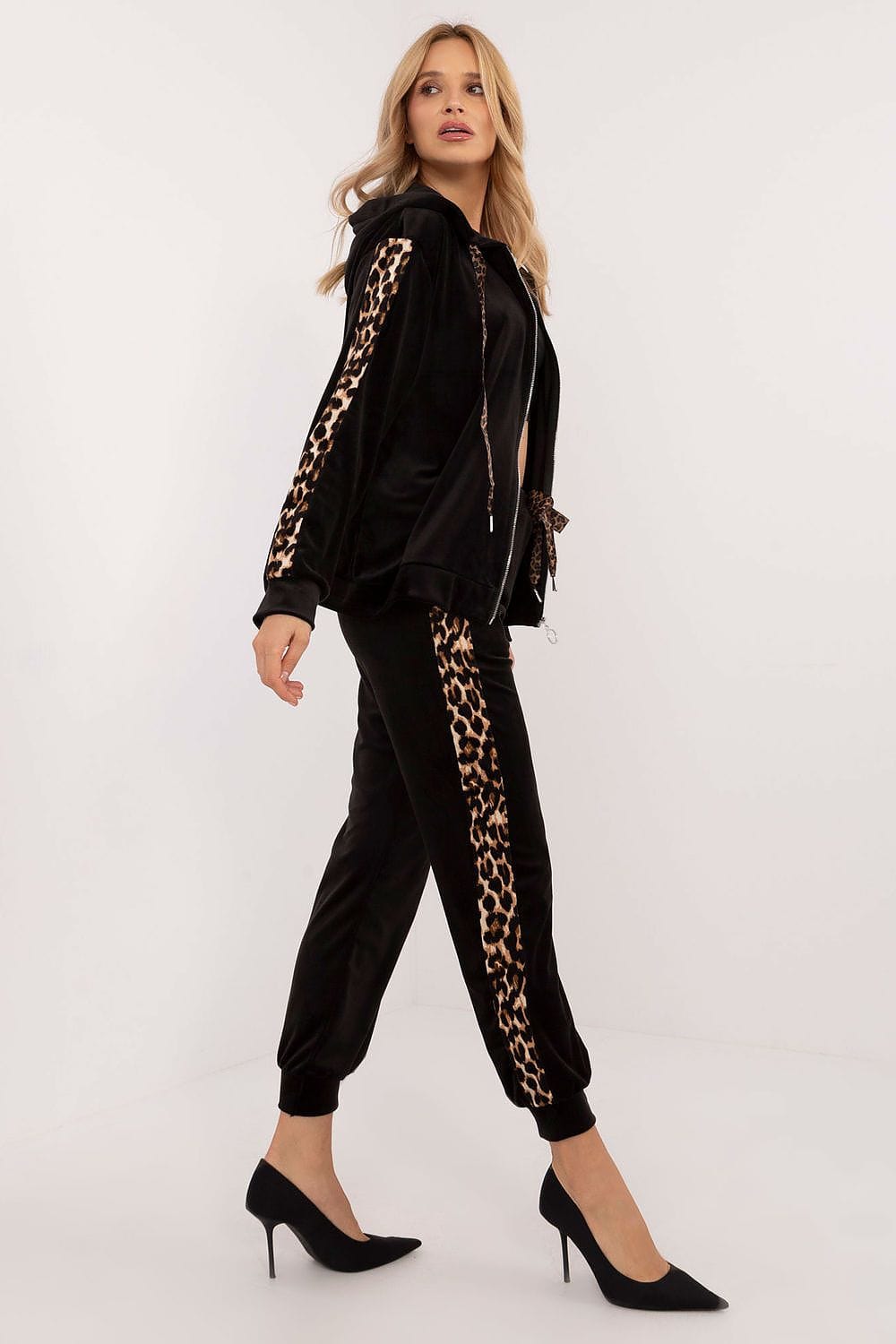 Velour Set Animal Pattern Hood Zipper - ShalayeFashion