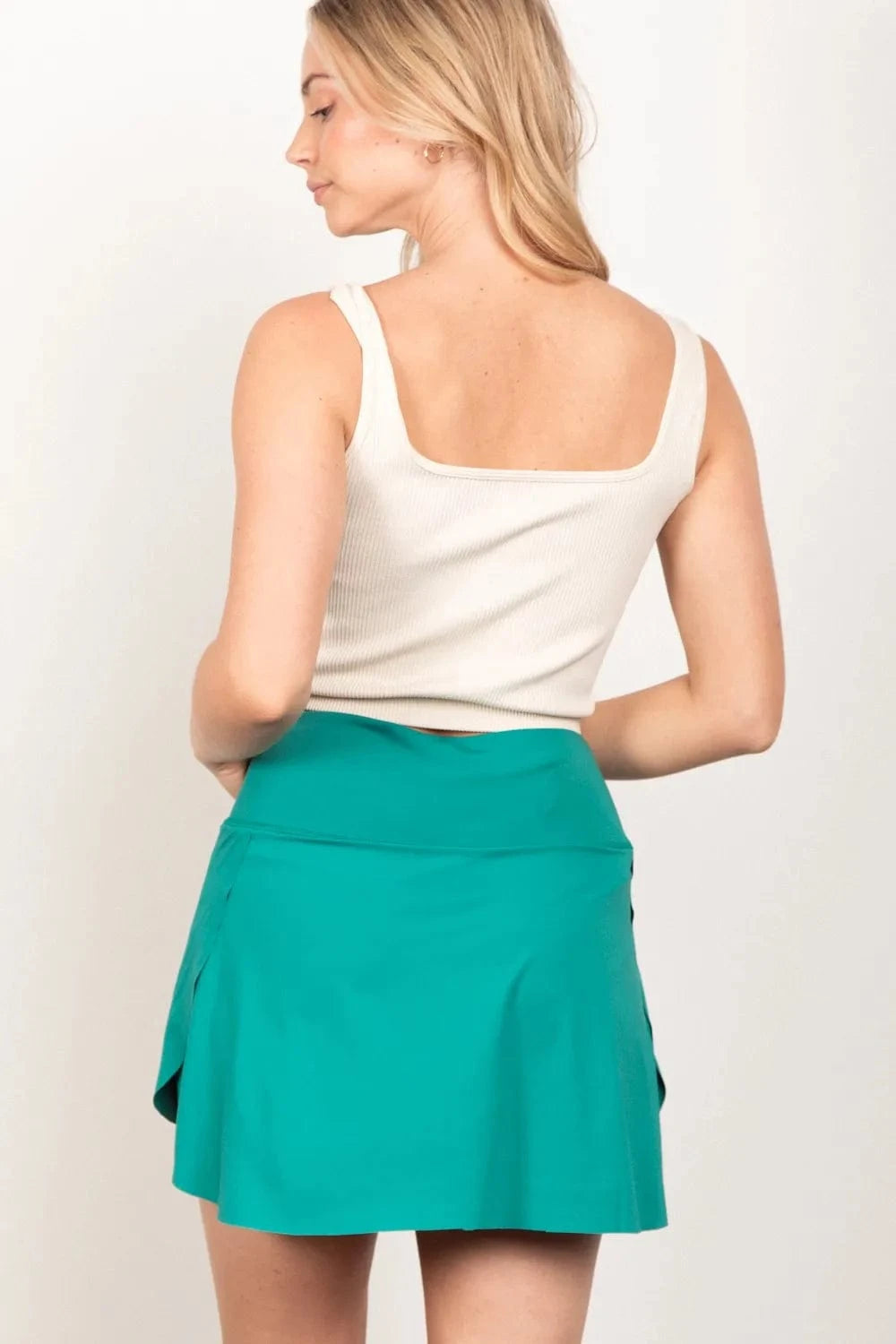 VERY J Crossover Waist Active Skirt with Short Liner - ShalayeFashion
