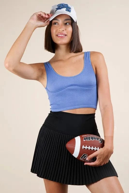 VERY J Pleated Activewear Skirt with Shorts Inside - ShalayeFashion