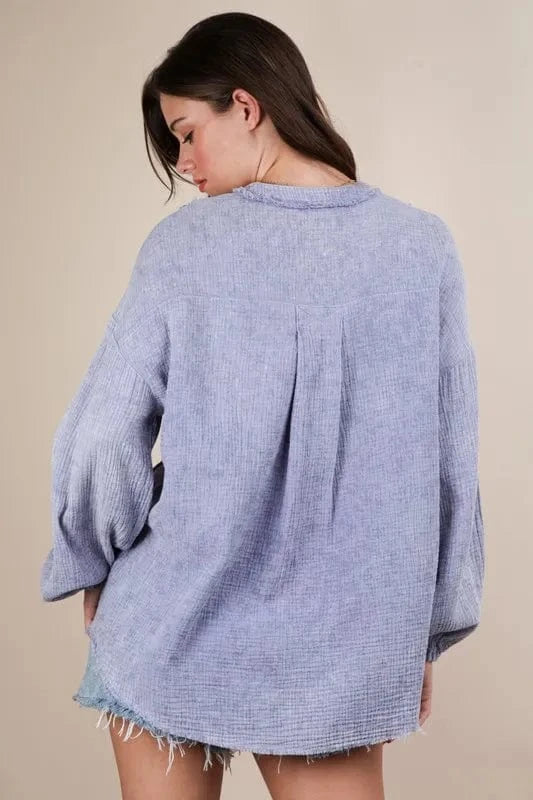 VERY J Plus Size Washed Cotton Gauze Oversized Top - ShalayeFashion