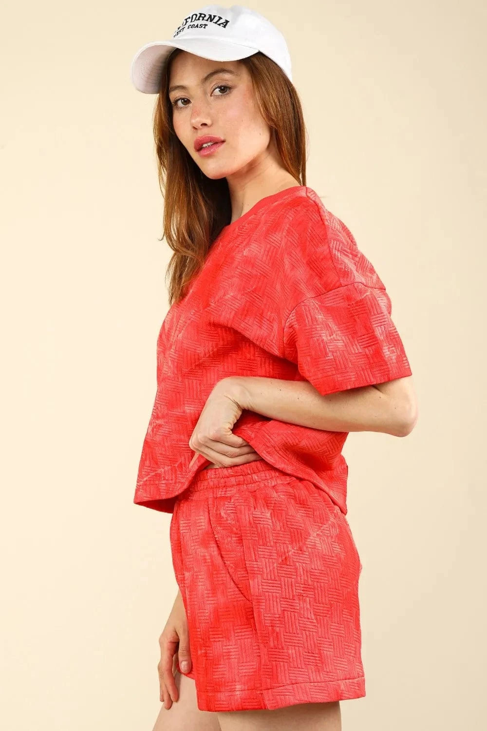 VERY J Quilted Washed Crop Top and Shorts Set - ShalayeFashion