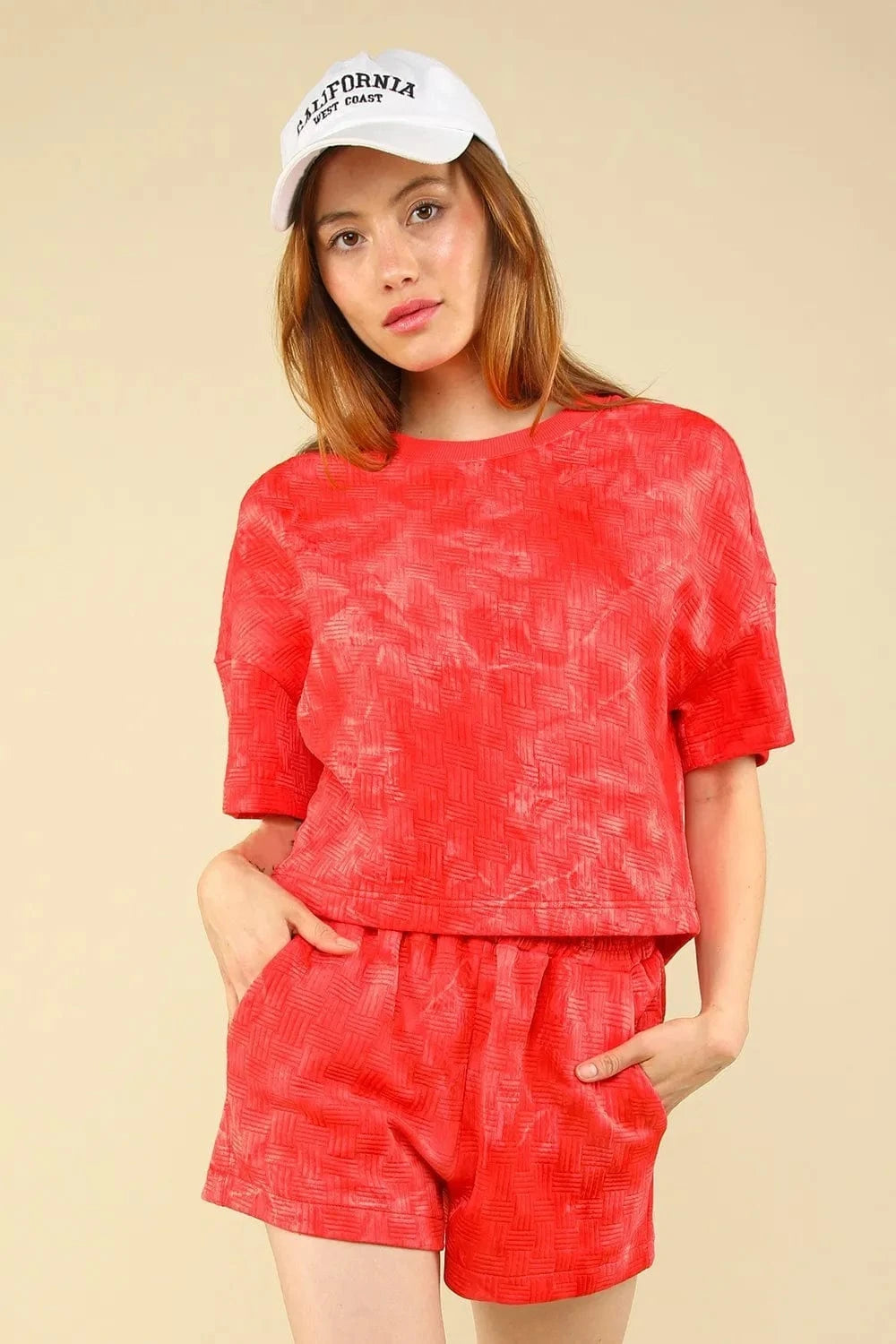 VERY J Quilted Washed Crop Top and Shorts Set - ShalayeFashion