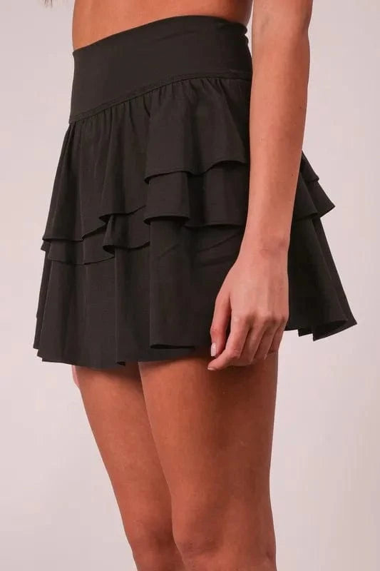 VERY J Riffled Tiered Layers Activewear Skirt with Shorts - ShalayeFashion