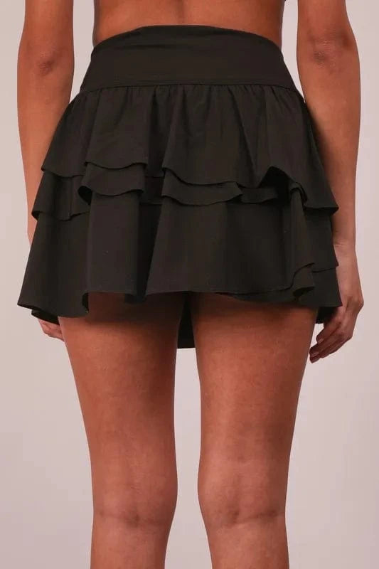 VERY J Riffled Tiered Layers Activewear Skirt with Shorts - ShalayeFashion