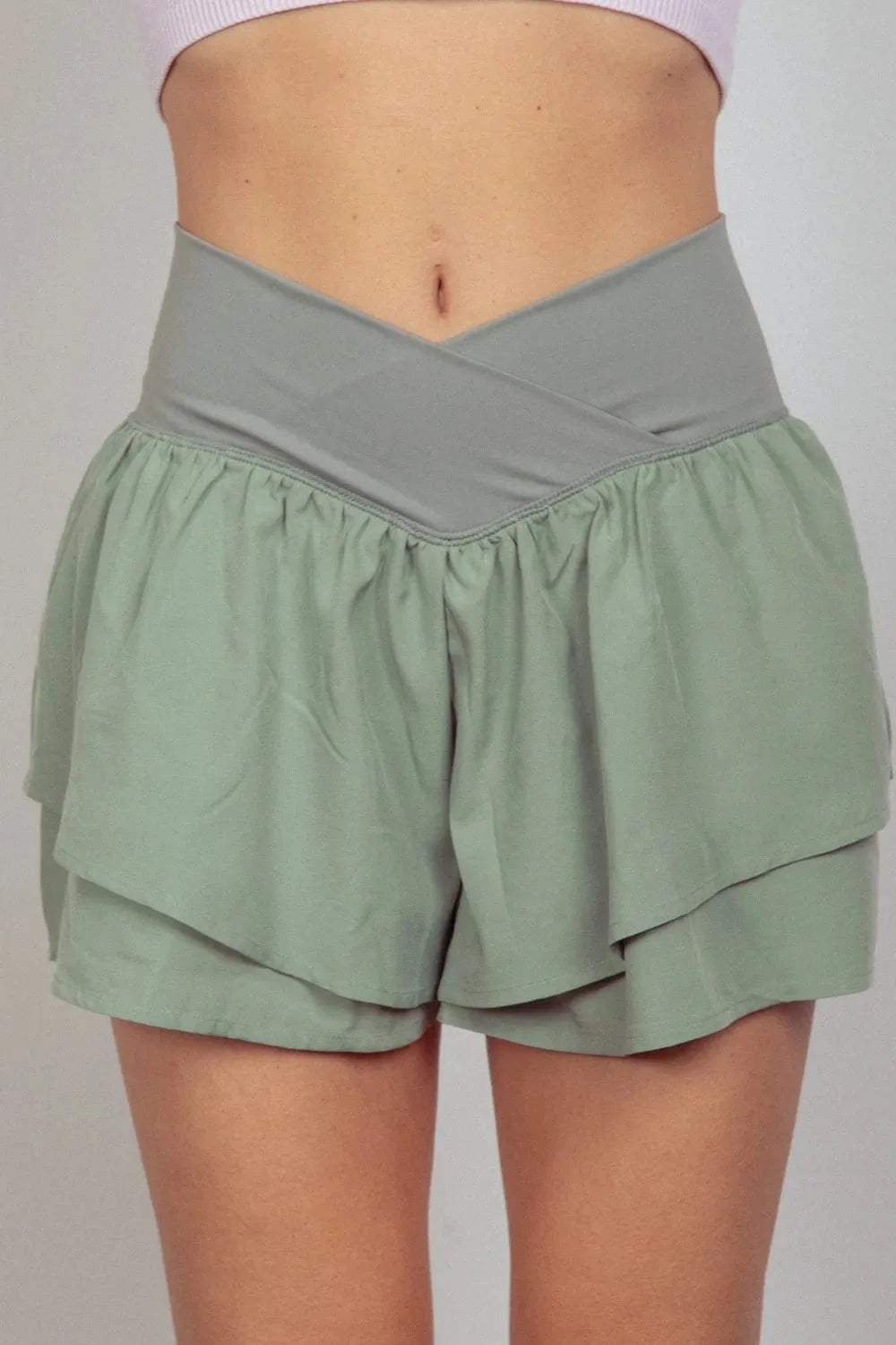 VERY J V - Shaped High Waist Layered Active Shorts - ShalayeFashion