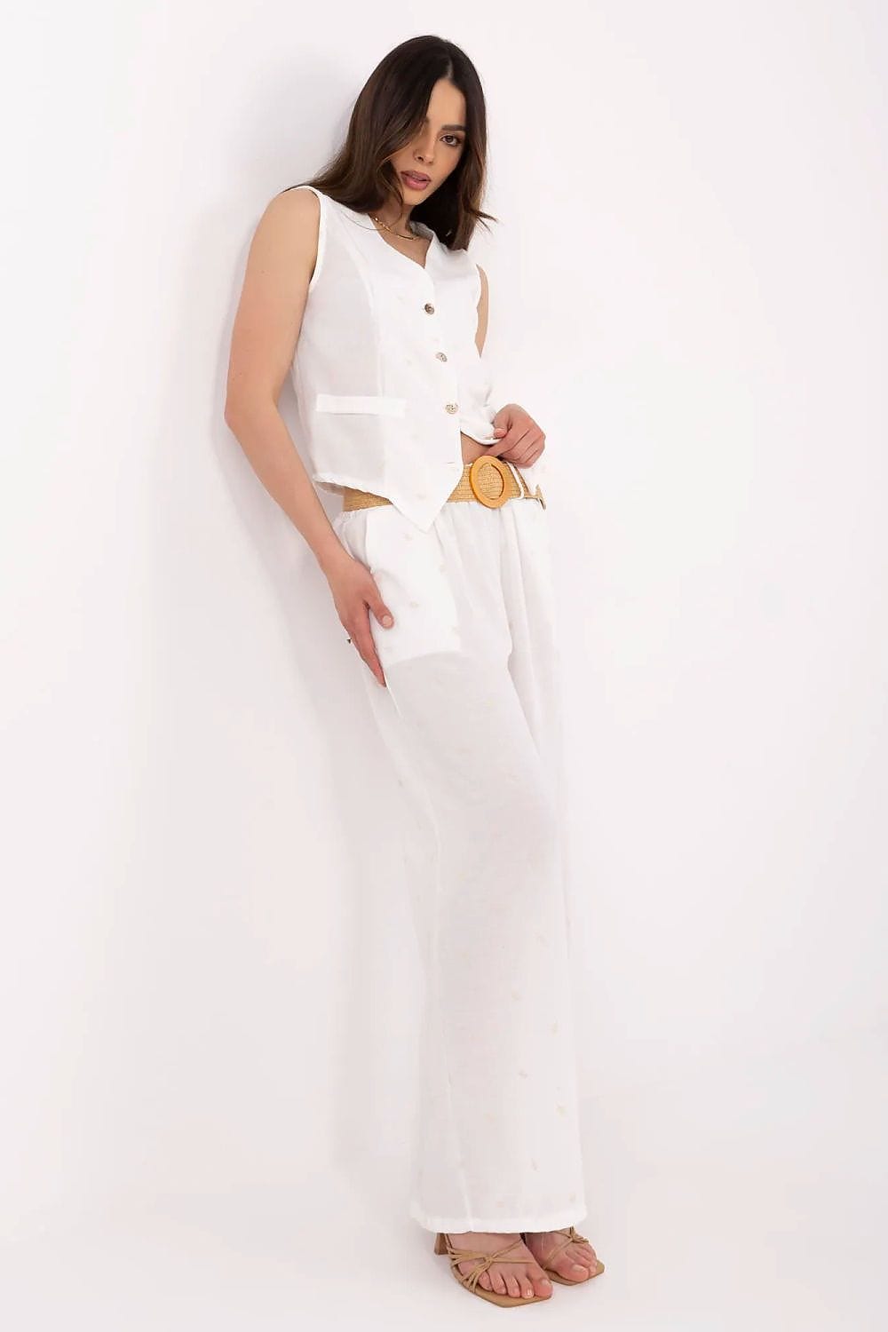 Vest Wide Leg Pants Set Decorative Embroidery - ShalayeFashion