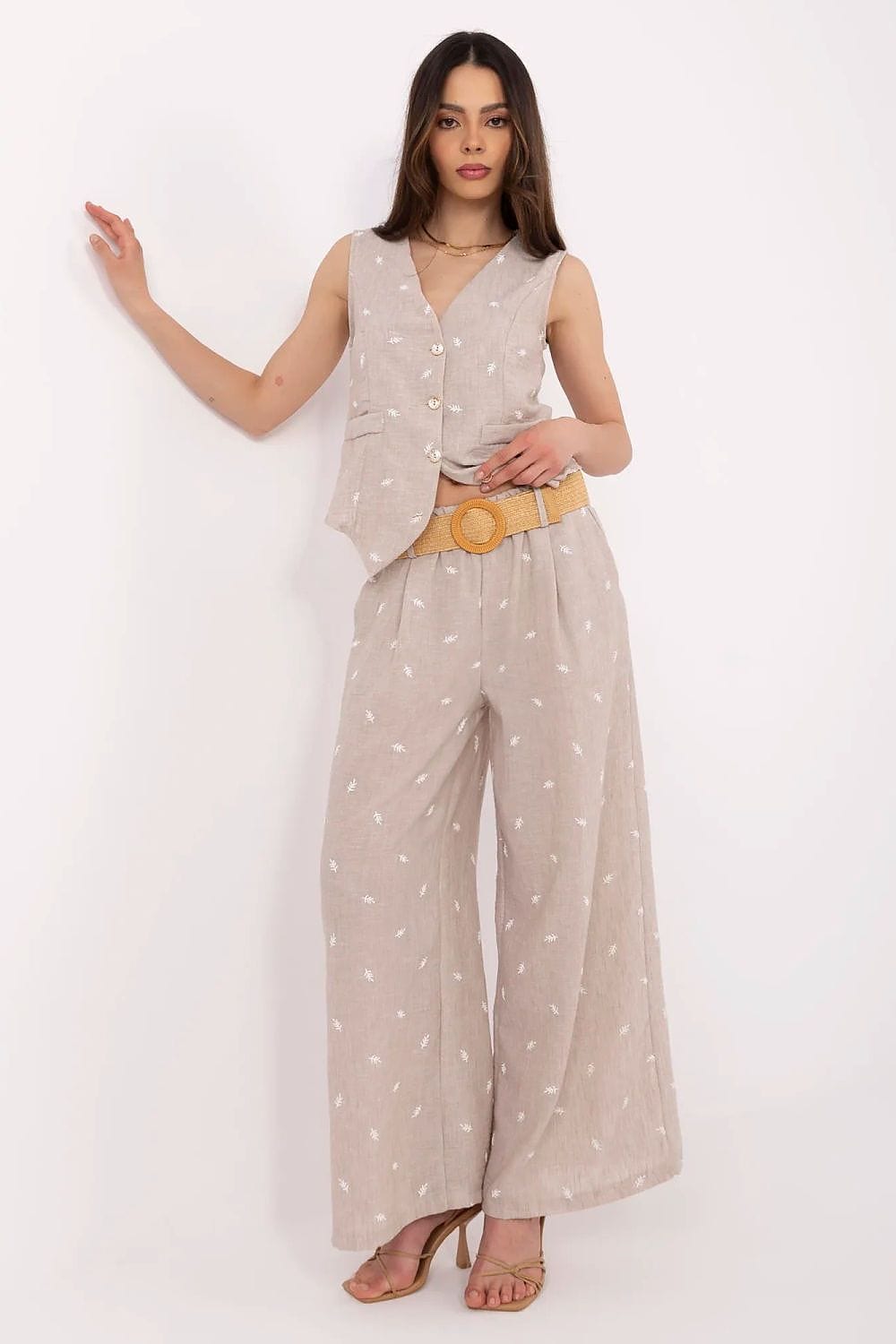 Vest Wide Leg Pants Set Decorative Embroidery - ShalayeFashion
