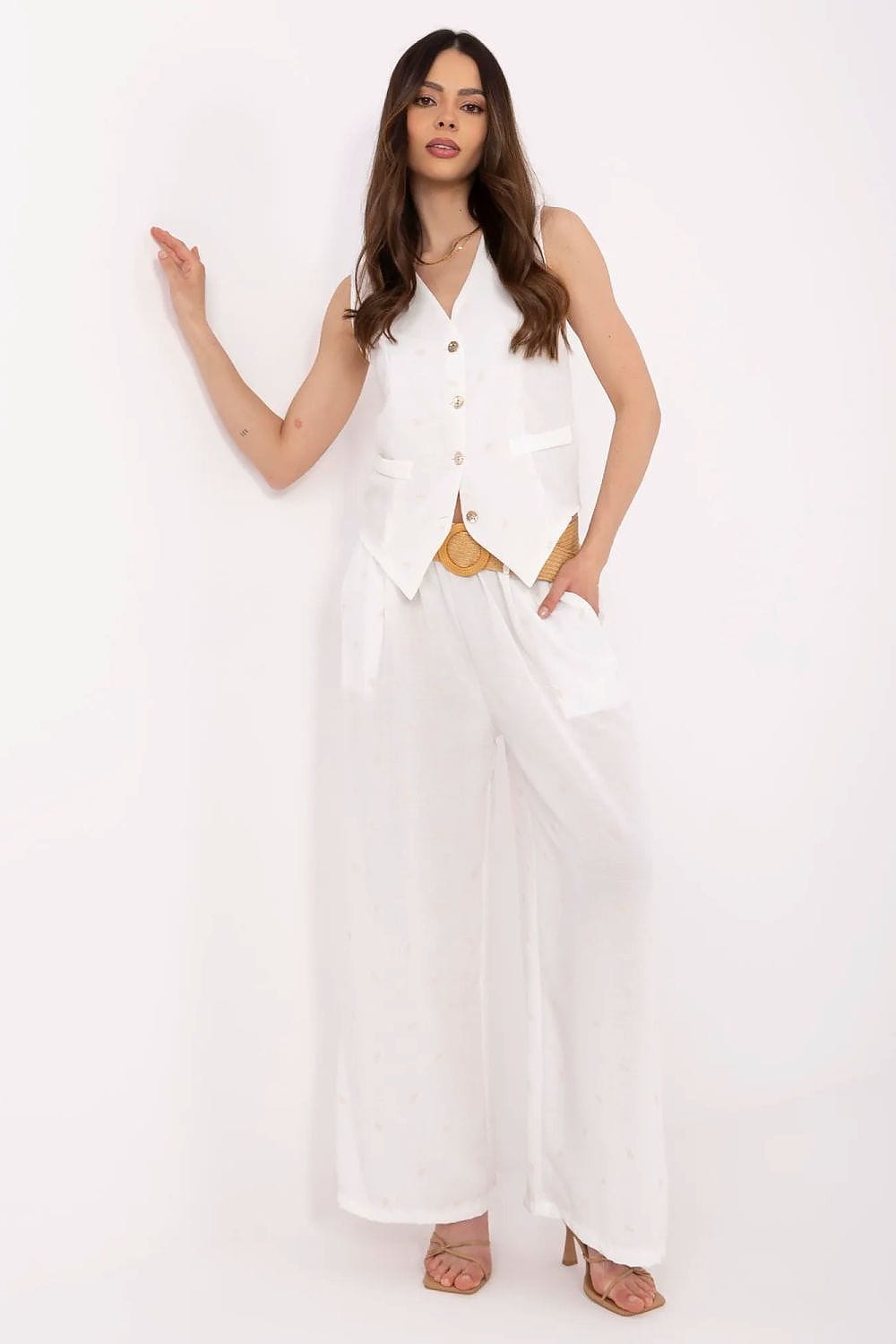 Vest Wide Leg Pants Set Decorative Embroidery - ShalayeFashion