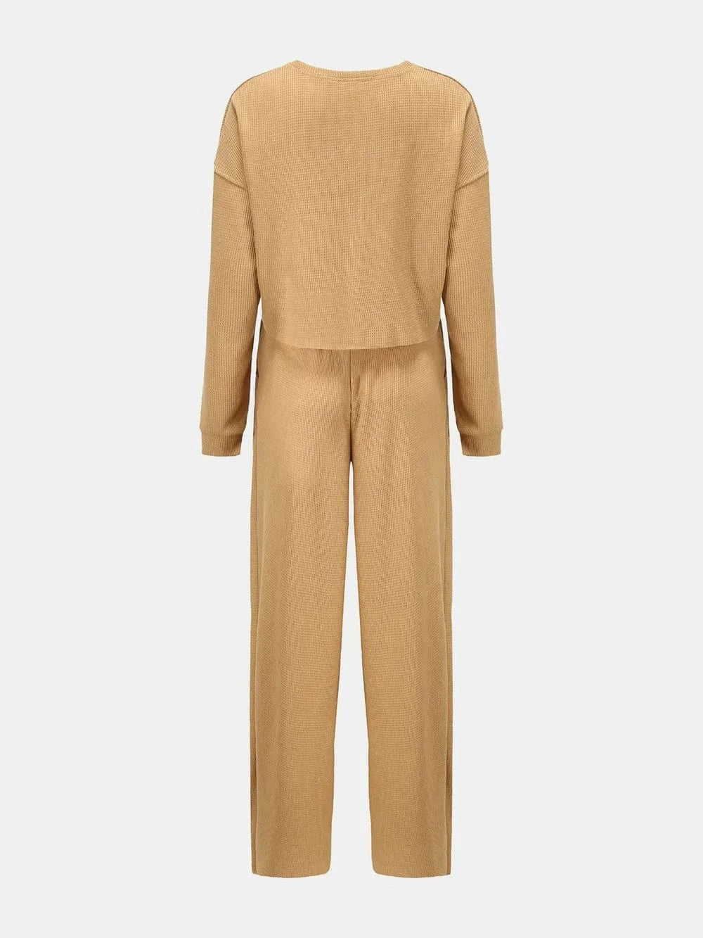 Waffle - Knit Round Neck Top and Pants Set - ShalayeFashion