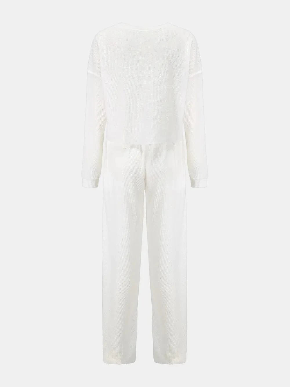 Waffle - Knit Round Neck Top and Pants Set - ShalayeFashion