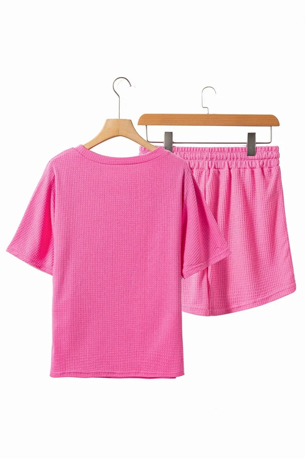 Waffle - Knit Round Neck Top and Shorts Set - ShalayeFashion