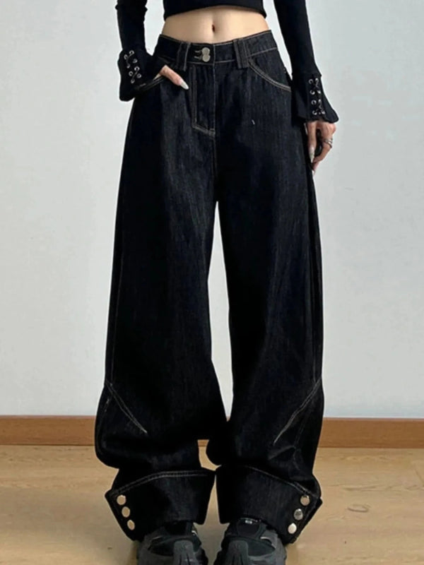 Wash Wide Leg Baggy Jeans - ShalayeFashion
